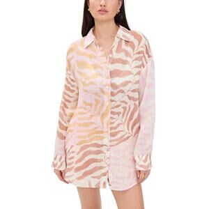 Vitamin A Women's Playa Boyfriend Shirt 100% Linen Color Gold Coast Size XS